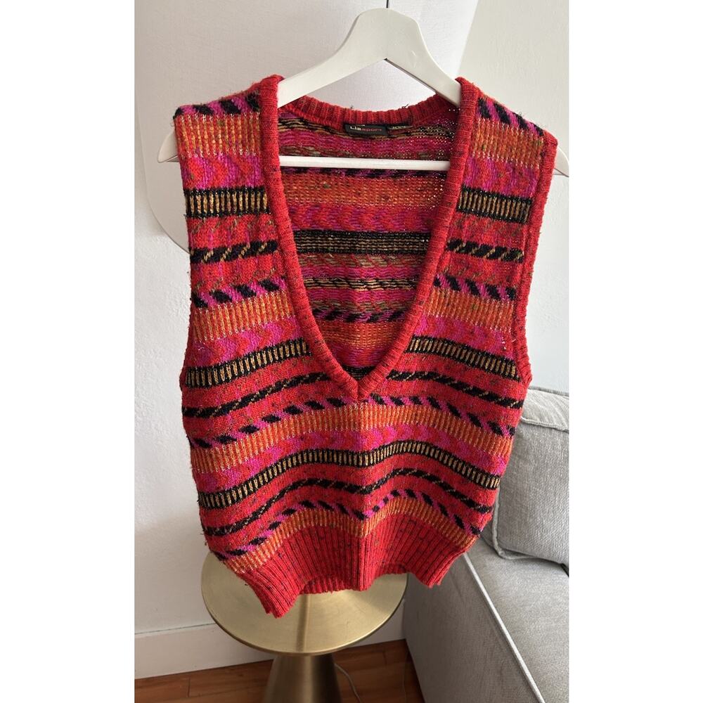 Vtg Liz Sport Wool Blend Vest Striped 90s Preppy Granny M Teacher Grandmomcore